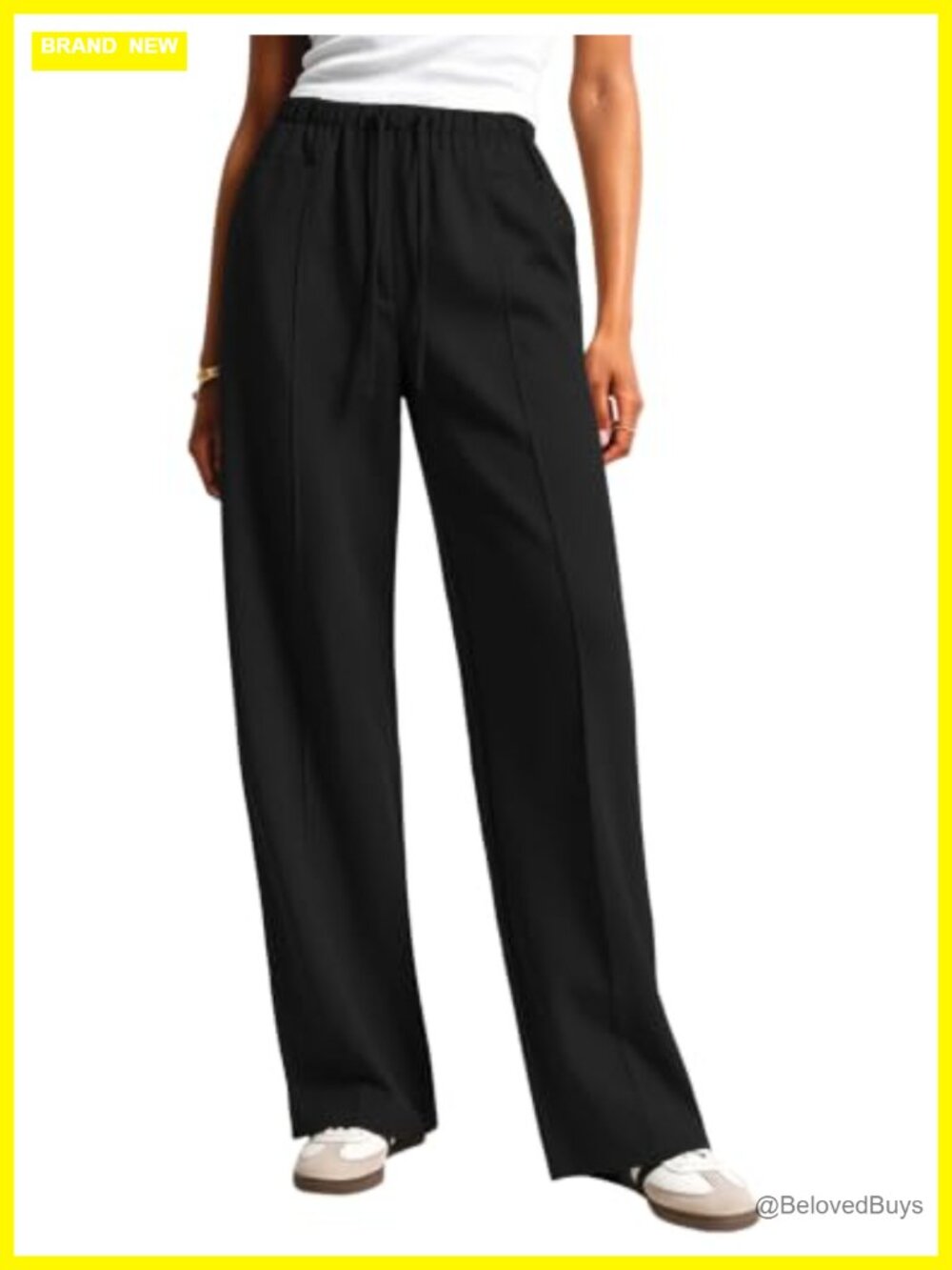 Women's Wide Leg Drawstring Trousers High Rise Wear to Work Pants